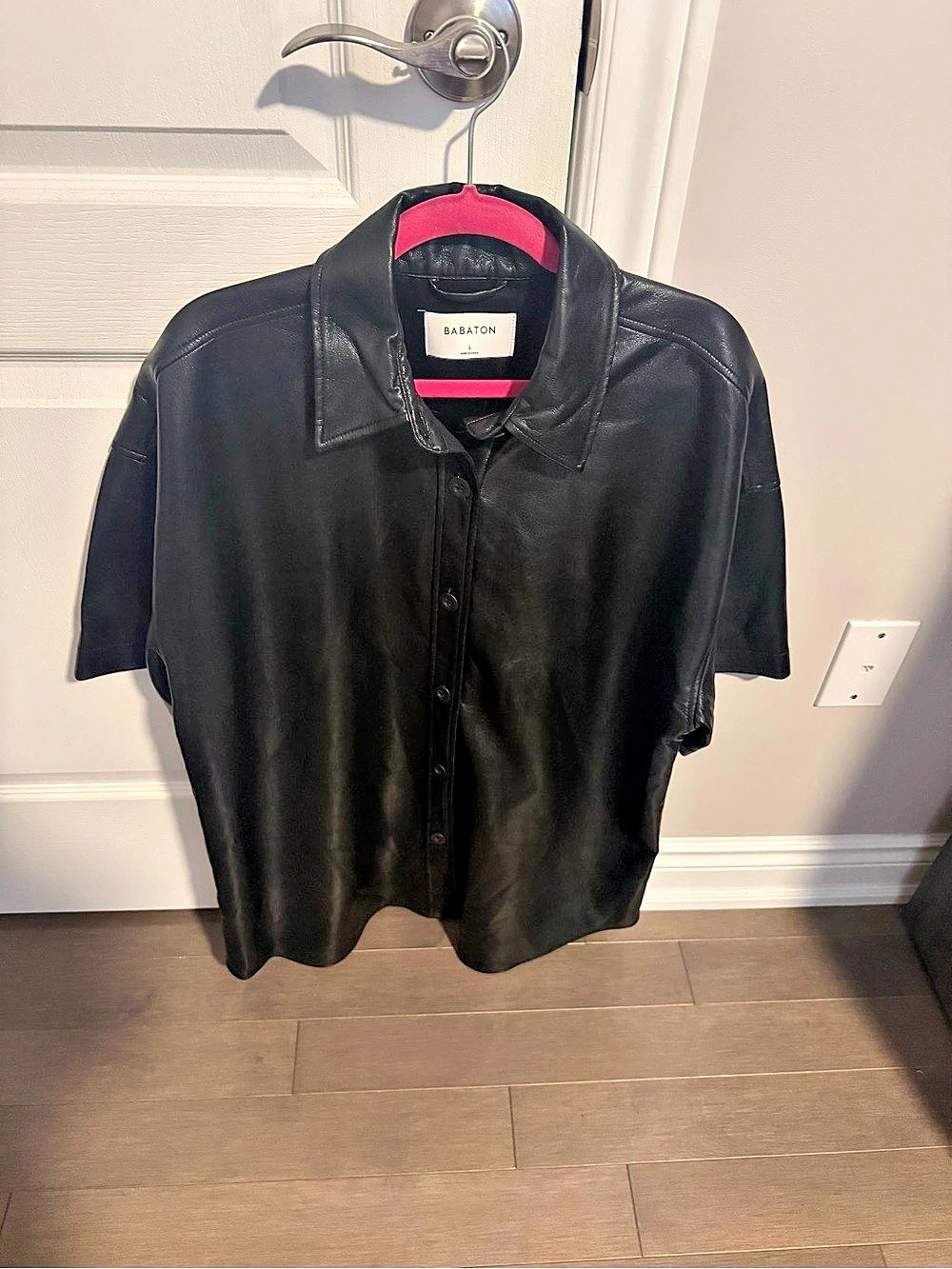 BAYTON Women's Black Short Sleeve Leather Jacket